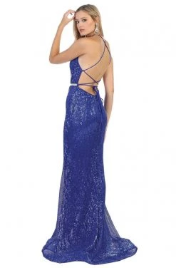 May Queen - RQ7800 Embellished Halter Neck Trumpet Dress Formal Gowns