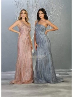May Queen - RQ7813 Glitter One Shoulder Strap Sheath Dress Formal Gowns