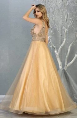 May Queen - RQ7860 Embellished Plunging V-neck A-line Gown