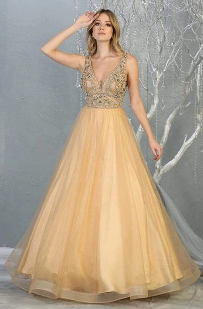 May Queen - RQ7860 Embellished Plunging V-neck A-line Gown 3 May Queen - RQ7860 Embellished Plunging V-neck A-line Gown