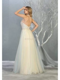 May Queen - RQ7863 Strappy High Halter A-Line Gown Formal Gowns