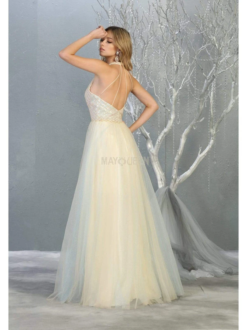 May Queen - RQ7863 Strappy High Halter A-Line Gown Formal Gowns 4 May Queen - RQ7863 Strappy High Halter A-Line Gown Formal Gowns