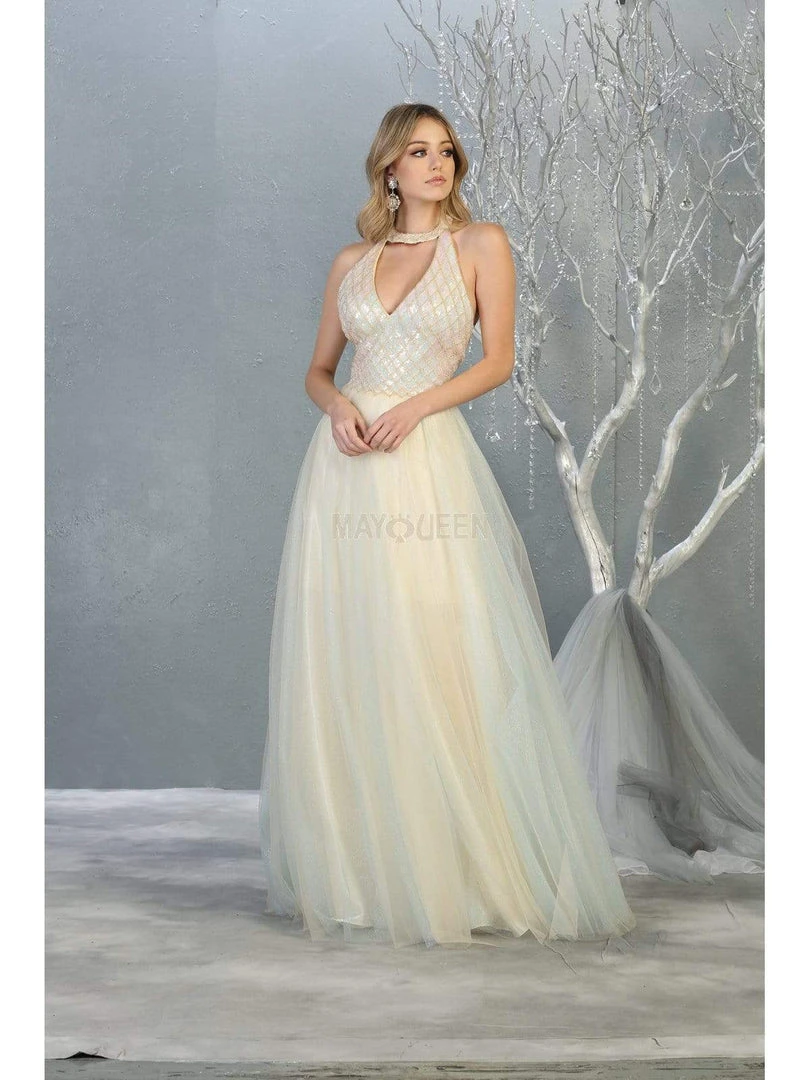May Queen - RQ7863 Strappy High Halter A-Line Gown Formal Gowns 5 May Queen - RQ7863 Strappy High Halter A-Line Gown Formal Gowns
