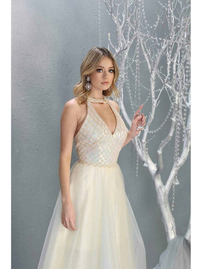 May Queen - RQ7863 Strappy High Halter A-Line Gown Formal Gowns 6 May Queen - RQ7863 Strappy High Halter A-Line Gown Formal Gowns