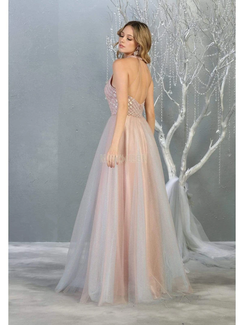 May Queen - RQ7863 Strappy High Halter A-Line Gown Formal Gowns 12 May Queen - RQ7863 Strappy High Halter A-Line Gown Formal Gowns