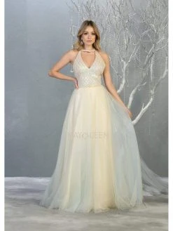 May Queen - RQ7863 Strappy High Halter A-Line Gown Formal Gowns