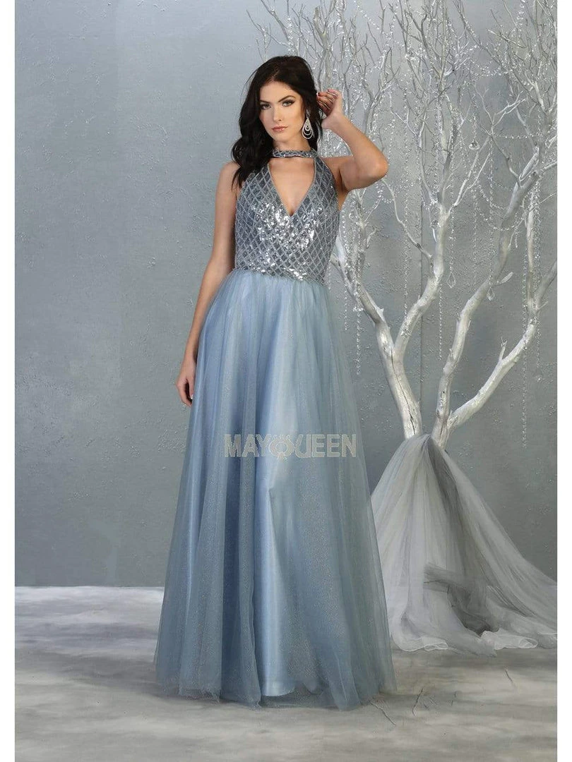 May Queen - RQ7863 Strappy High Halter A-Line Gown Formal Gowns 7 May Queen - RQ7863 Strappy High Halter A-Line Gown Formal Gowns