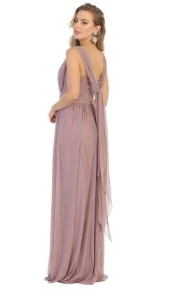 May Queen - Ruched Asymmetric Sheath Dress MQ1746 - 1 Pc Mauve In Size 18 Available