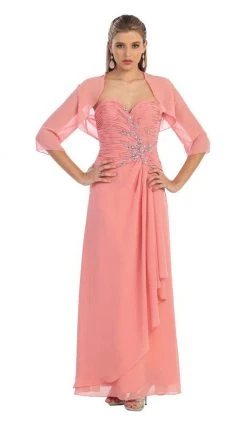 May Queen - Ruched Evening Gown With Quarter Length Jacket Formal Gowns 24 May Queen - Ruched Evening Gown With Quarter Length Jacket Formal Gowns