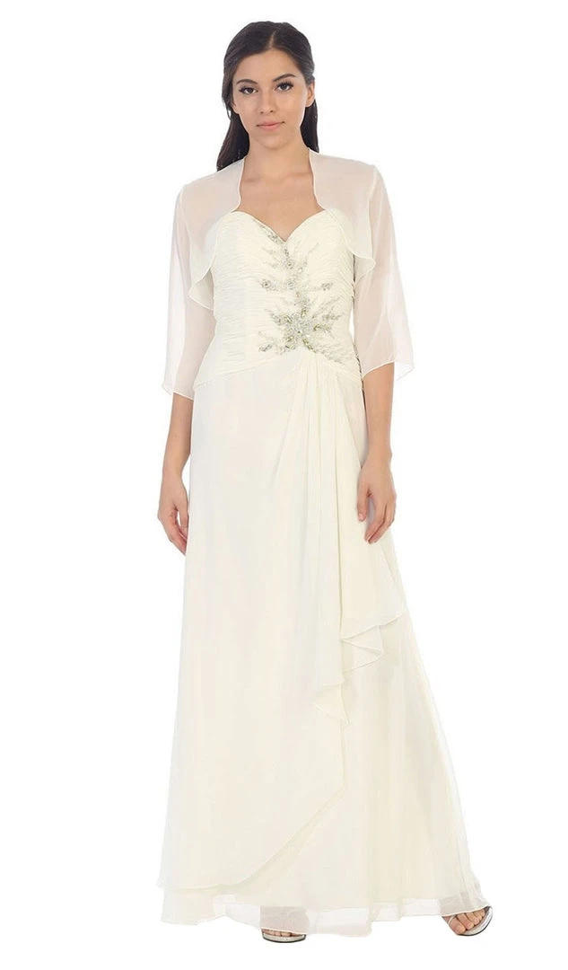 May Queen - Ruched Evening Gown With Quarter Length Jacket Formal Gowns 11 May Queen - Ruched Evening Gown With Quarter Length Jacket Formal Gowns