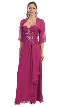 May Queen - Ruched Evening Gown With Quarter Length Jacket Formal Gowns 25 May Queen - Ruched Evening Gown With Quarter Length Jacket Formal Gowns