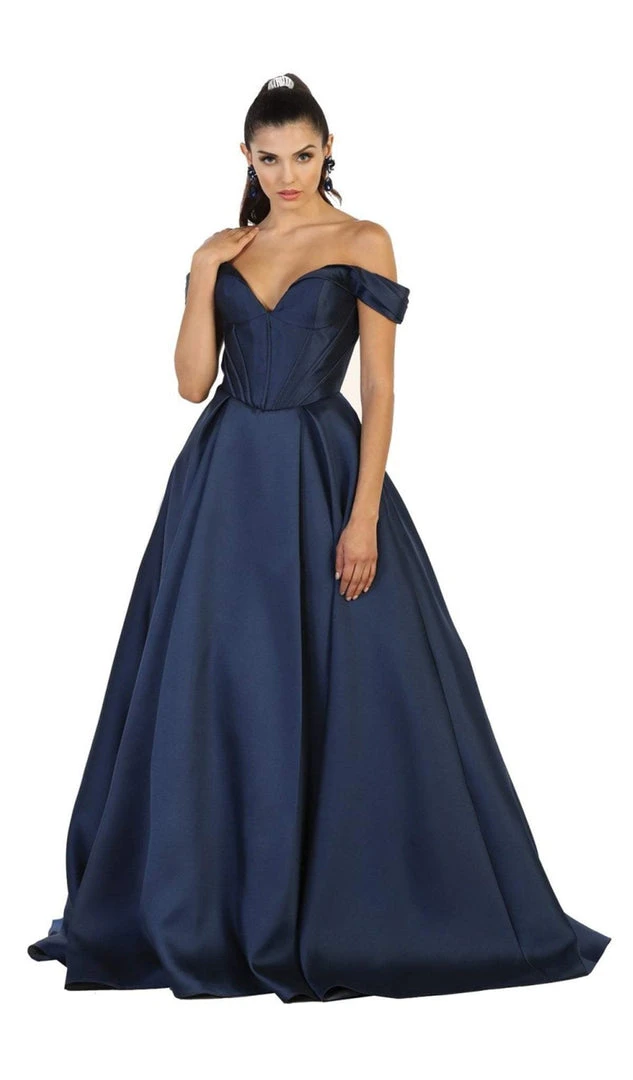 Formal Gowns May Queen - Satin Off Shoulder A-line Evening Dress 7 Formal Gowns May Queen - Satin Off Shoulder A-line Evening Dress