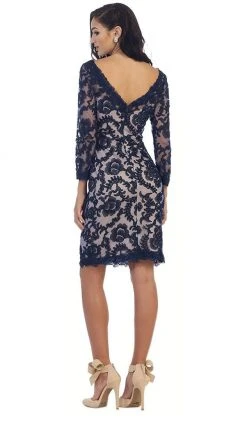 May Queen - Scalloped Damask Lace Illusion Cocktail Dress Cocktail Dresses