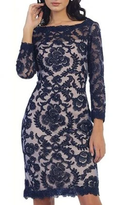 May Queen - Scalloped Damask Lace Illusion Cocktail Dress Cocktail Dresses