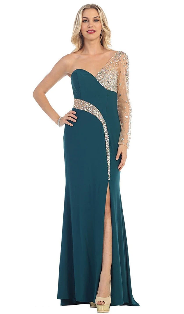 May Queen - Sequined One Shoulder Sleeve Evening Gown Formal Gowns 10 May Queen - Sequined One Shoulder Sleeve Evening Gown Formal Gowns