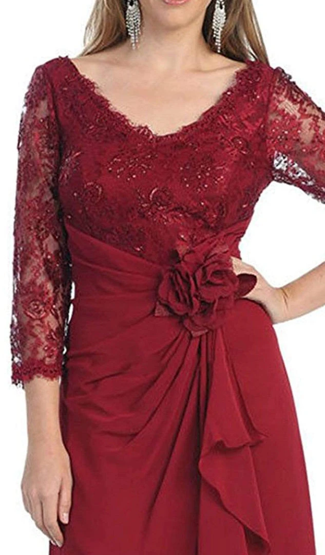 Formal Gowns May Queen - Sheer Long Sleeve Floral Accented A-Line Evening Dress 5 Formal Gowns May Queen - Sheer Long Sleeve Floral Accented A-Line Evening Dress