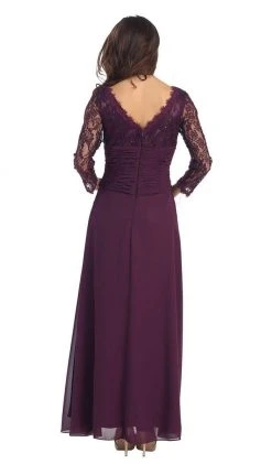 Formal Gowns May Queen - Sheer Long Sleeve Floral Accented A-Line Evening Dress 20 Formal Gowns May Queen - Sheer Long Sleeve Floral Accented A-Line Evening Dress