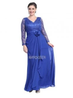 Formal Gowns May Queen - Sheer Long Sleeve Floral Accented A-Line Evening Dress 22 Formal Gowns May Queen - Sheer Long Sleeve Floral Accented A-Line Evening Dress