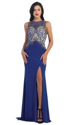 May Queen - Sleeveless Beaded Illusion Prom Gown