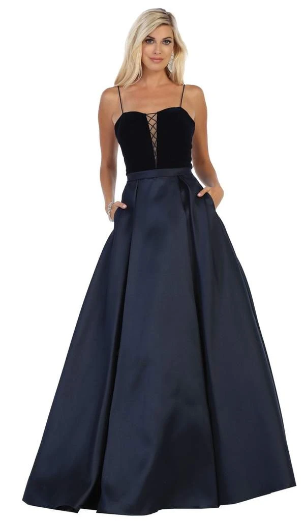 May Queen - Sleeveless Lace Up Front Pleated Ballgown RQ7742 - 1 Pc Navy In Size 14 Available Formal Gowns 3 May Queen - Sleeveless Lace Up Front Pleated Ballgown RQ7742 - 1 Pc Navy In Size 14 Available Formal Gowns