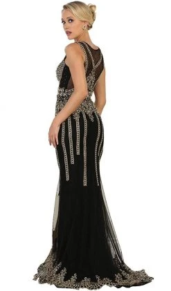 May Queen - Sleeveless V-neck Embellished Sheath Evening Gown