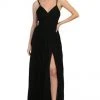 May Queen - Sleeveless V-Neck Slit A-Line Dress MQ1795 - 1 Pc Champagne In Size 6 Available Formal Gowns