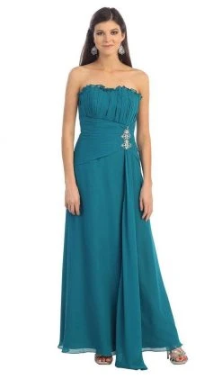 May Queen - Strapless Pleated A-Line Gown With Bolero MQ 630 - 1 Pc Teal In Size L Available