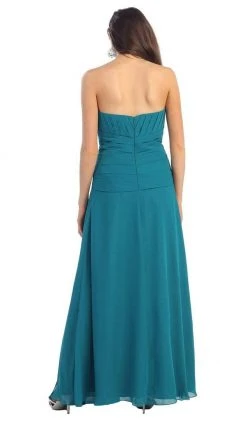 May Queen - Strapless Pleated A-Line Gown With Bolero MQ 630 - 1 Pc Teal In Size L Available