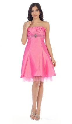 May Queen - Strapless Pleated Bodice Empire Cocktail Dress
