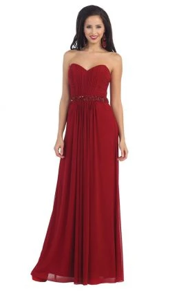 May Queen - Strapless Ruched Bodice Chiffon Long Prom Dress