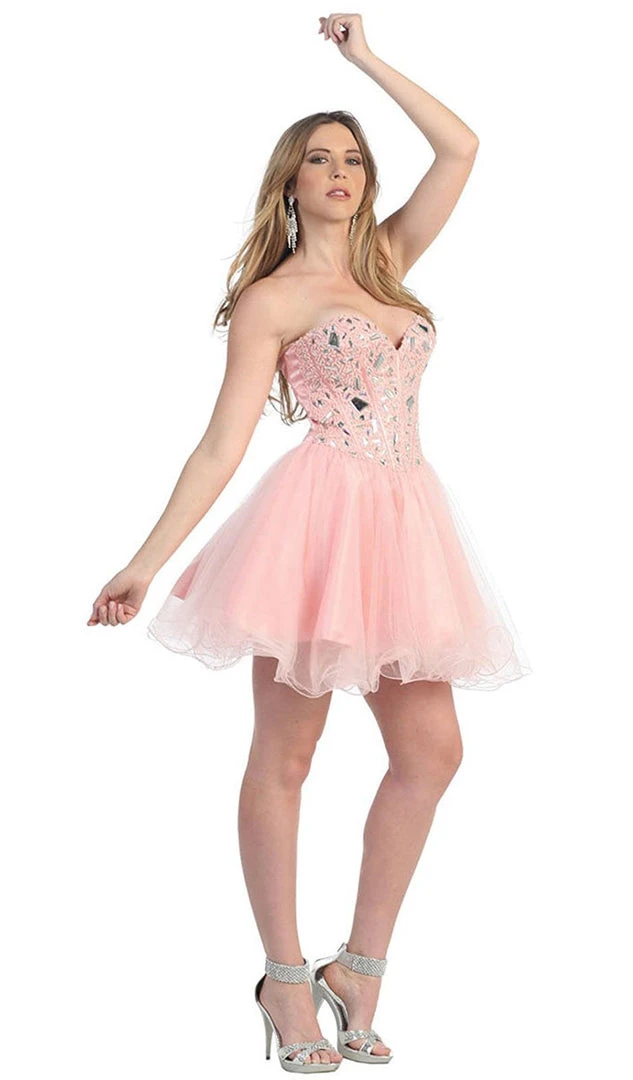 Cocktail Dresses May Queen - Strapless Sweetheart Corset Cocktail Dress MQ 873 10 Cocktail Dresses May Queen - Strapless Sweetheart Corset Cocktail Dress MQ 873