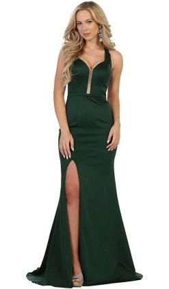 May Queen - Strappy Fitted Plunging Trumpet Prom Dress Formal Gowns