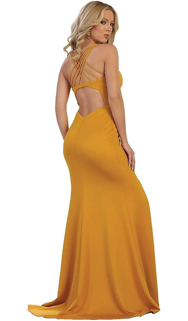 May Queen - Strappy Fitted Plunging Trumpet Prom Dress Formal Gowns 8 May Queen - Strappy Fitted Plunging Trumpet Prom Dress Formal Gowns