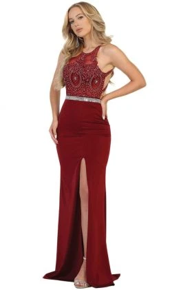 May Queen - Strappy Illusion Prom Dress With Slit Formal Gowns