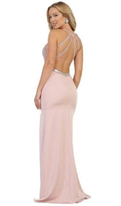May Queen - Strappy Illusion Prom Dress With Slit Formal Gowns
