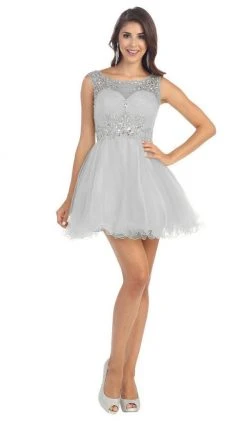 May Queen - Stunning Beaded Illusion Neck Cocktail Dress