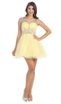 May Queen - Stunning Beaded Illusion Neck Cocktail Dress