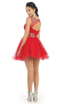 May Queen - Stunning Beaded Illusion Neck Cocktail Dress