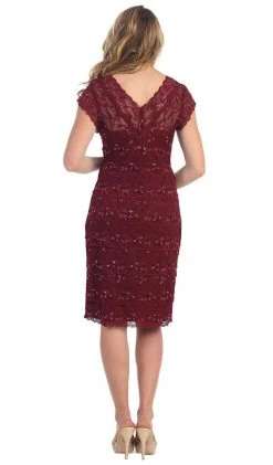 May Queen - Tiered Scallop Lace V-Neck Formal Dress MQ974