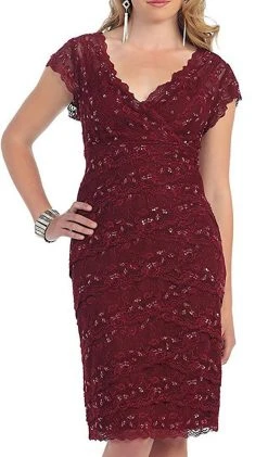 May Queen - Tiered Scallop Lace V-Neck Formal Dress MQ974