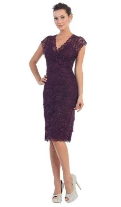 May Queen - Tiered Scallop Lace V-Neck Formal Dress MQ974