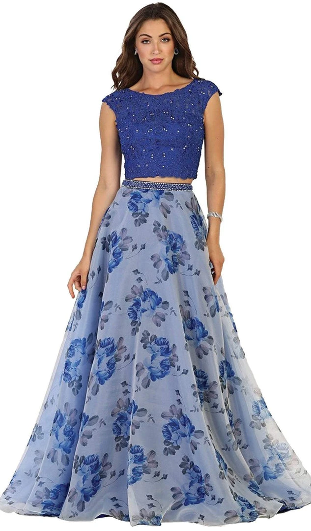 Formal Gowns May Queen - Two Piece Beaded Lace Floral Print Evening Gown 3 Formal Gowns May Queen - Two Piece Beaded Lace Floral Print Evening Gown