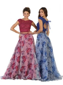 Formal Gowns May Queen - Two Piece Beaded Lace Floral Print Evening Gown 13 Formal Gowns May Queen - Two Piece Beaded Lace Floral Print Evening Gown