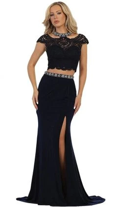 May Queen - Two Piece Bedazzled Sheath Evening Dress Formal Gowns 14 May Queen - Two Piece Bedazzled Sheath Evening Dress Formal Gowns