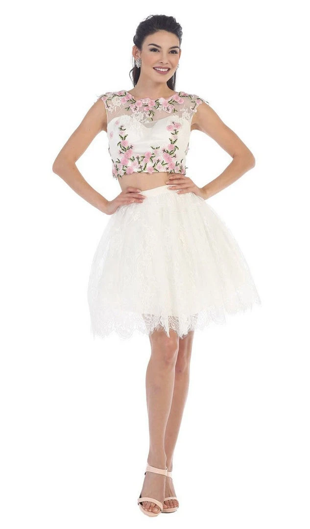 Cocktail Dresses May Queen - Two-Piece Floral Lace Applique Cocktail Dress 3 Cocktail Dresses May Queen - Two-Piece Floral Lace Applique Cocktail Dress