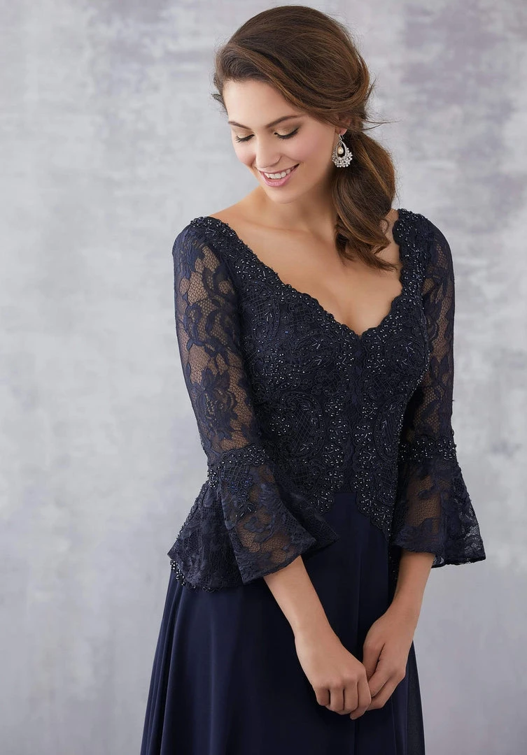 MGNY By Mori Lee - 71704 Embroidered Bell Sleeve V-neck A-line Dress Formal Gowns 5 MGNY By Mori Lee - 71704 Embroidered Bell Sleeve V-neck A-line Dress Formal Gowns