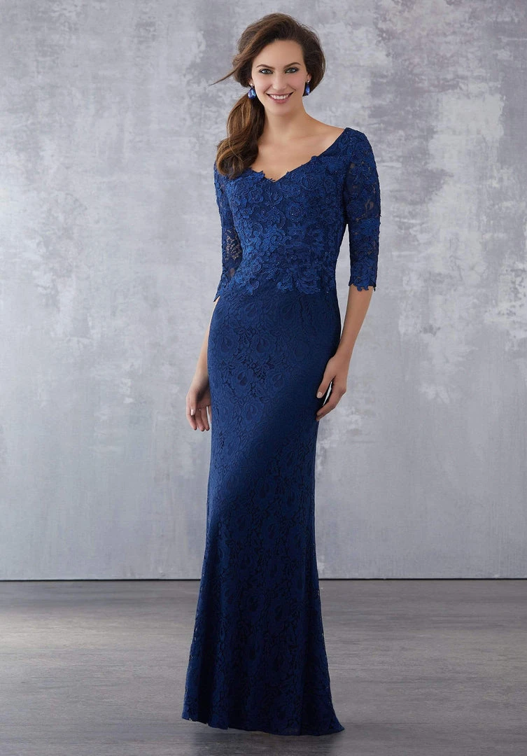 MGNY By Mori Lee - 71707 Embellished Lace V-neck Trumpet Dress 3 MGNY By Mori Lee - 71707 Embellished Lace V-neck Trumpet Dress