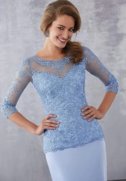 MGNY By Mori Lee - 71709 Beaded Lace Sheath Dress Formal Gowns