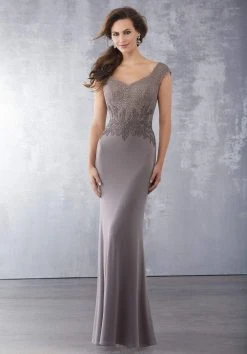 MGNY By Mori Lee - 71715 Beaded V-Neck Sheath Dress Formal Gowns