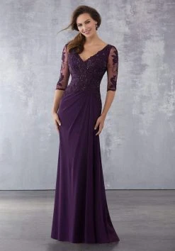 Formal Gowns MGNY By Mori Lee - 71728 Embroidered Plunging V-neck Sheath Dress